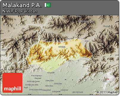 Physical Map of Malakand P.A., semi-desaturated