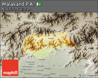 Physical Map of Malakand P.A., semi-desaturated