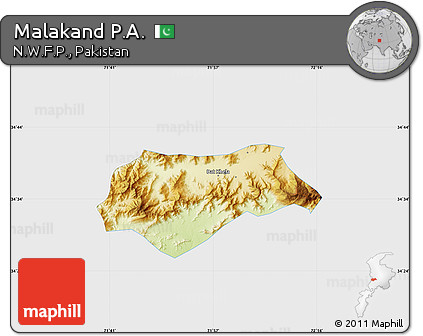 Physical Map of Malakand P.A., single color outside