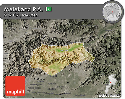 Satellite Map of Malakand P.A., darken, semi-desaturated