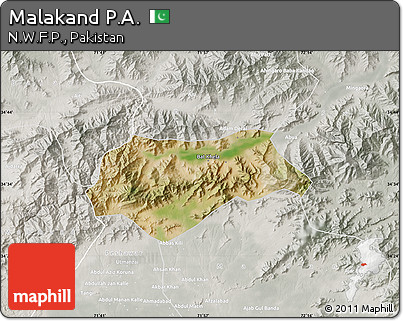 Satellite Map of Malakand P.A., lighten, semi-desaturated