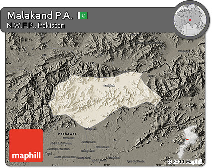 Shaded Relief Map of Malakand P.A., darken