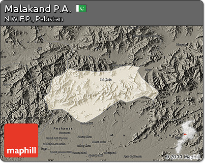 Shaded Relief Map of Malakand P.A., darken