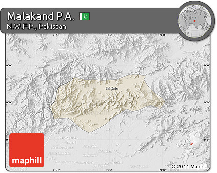 Shaded Relief Map of Malakand P.A., lighten, desaturated