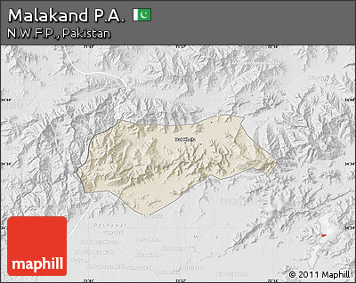 Shaded Relief Map of Malakand P.A., lighten, desaturated