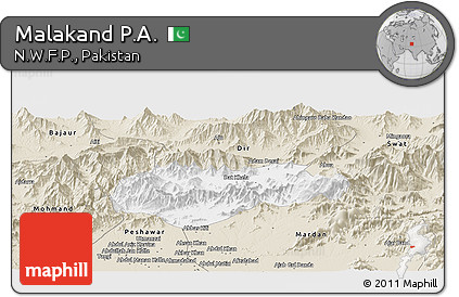 Classic Style Panoramic Map of Malakand P.A.