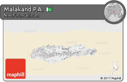 Classic Style Panoramic Map of Malakand P.A., single color outside