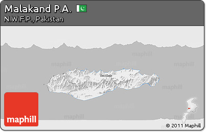 Gray Panoramic Map of Malakand P.A., single color outside