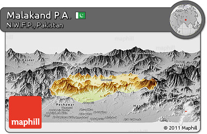 Physical Panoramic Map of Malakand P.A., desaturated