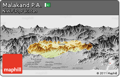 Physical Panoramic Map of Malakand P.A., desaturated