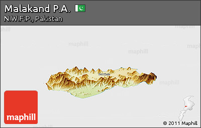 Physical Panoramic Map of Malakand P.A., single color outside