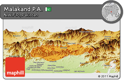 Political Panoramic Map of Malakand P.A., physical outside