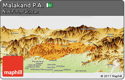 Political Panoramic Map of Malakand P.A., physical outside