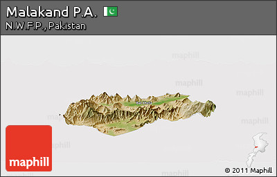 Satellite Panoramic Map of Malakand P.A., cropped outside