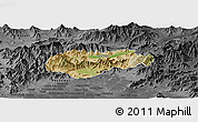 Satellite Panoramic Map of Malakand P.A., darken, desaturated