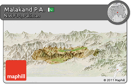 Satellite Panoramic Map of Malakand P.A., lighten