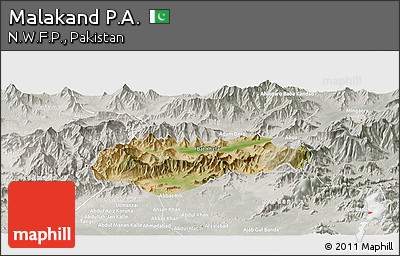 Satellite Panoramic Map of Malakand P.A., lighten, semi-desaturated