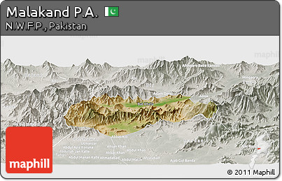 Satellite Panoramic Map of Malakand P.A., lighten, semi-desaturated