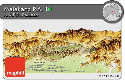 Satellite Panoramic Map of Malakand P.A., physical outside