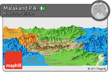 Satellite Panoramic Map of Malakand P.A., political outside