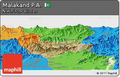 Satellite Panoramic Map of Malakand P.A., political outside