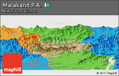 Satellite Panoramic Map of Malakand P.A., political outside