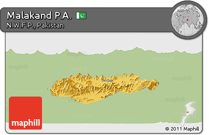 Savanna Style Panoramic Map of Malakand P.A., single color outside