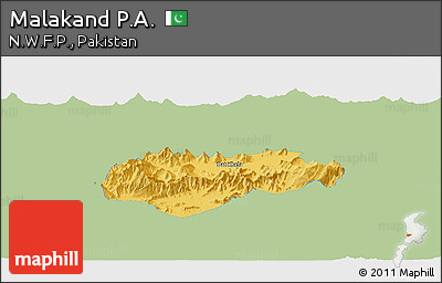 Savanna Style Panoramic Map of Malakand P.A., single color outside