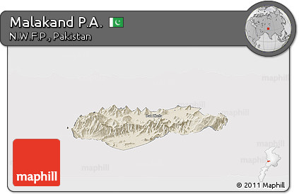 Shaded Relief Panoramic Map of Malakand P.A., cropped outside