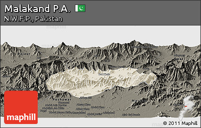 Shaded Relief Panoramic Map of Malakand P.A., darken