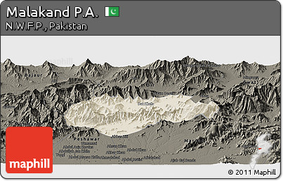 Shaded Relief Panoramic Map of Malakand P.A., darken