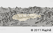 Shaded Relief Panoramic Map of Malakand P.A., darken, semi-desaturated
