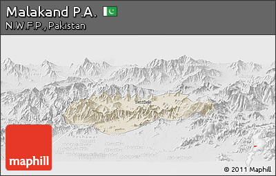 Shaded Relief Panoramic Map of Malakand P.A., lighten, desaturated