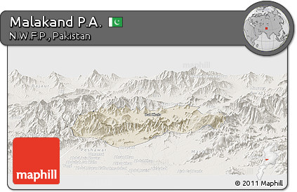 Shaded Relief Panoramic Map of Malakand P.A., lighten