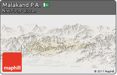 Shaded Relief Panoramic Map of Malakand P.A., lighten