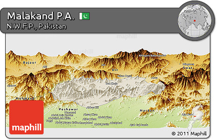 Shaded Relief Panoramic Map of Malakand P.A., physical outside