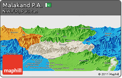 Shaded Relief Panoramic Map of Malakand P.A., political outside