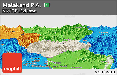 Shaded Relief Panoramic Map of Malakand P.A., political outside