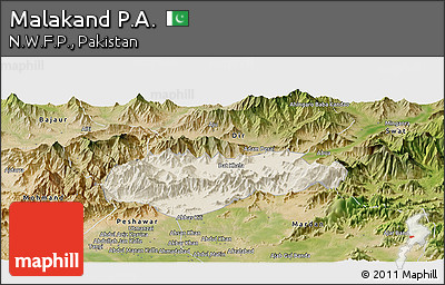Shaded Relief Panoramic Map of Malakand P.A., satellite outside