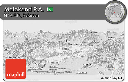 Silver Style Panoramic Map of Malakand P.A.