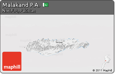 Silver Style Panoramic Map of Malakand P.A., single color outside