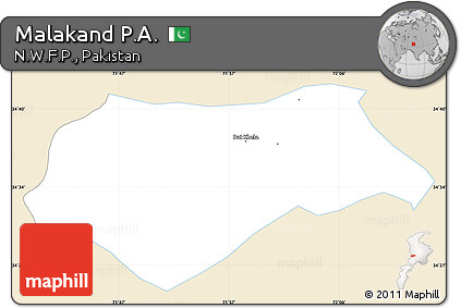 Classic Style Simple Map of Malakand P.A., single color outside