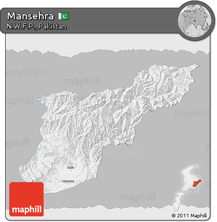 Gray 3D Map of Mansehra, single color outside