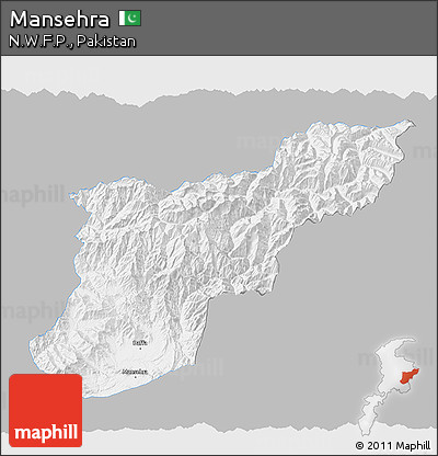 Gray 3D Map of Mansehra, single color outside