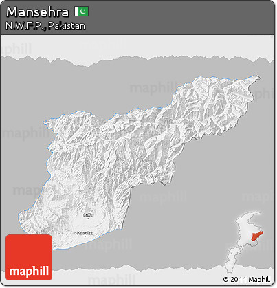 Gray 3D Map of Mansehra, single color outside