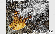 Physical 3D Map of Mansehra, darken, semi-desaturated