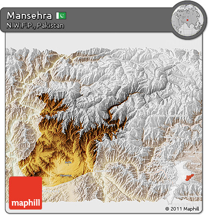 Physical 3D Map of Mansehra, lighten