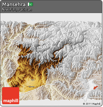 Physical 3D Map of Mansehra, lighten