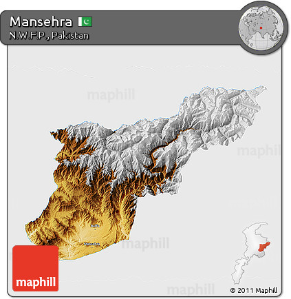 Physical 3D Map of Mansehra, single color outside