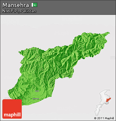 Political 3D Map of Mansehra, cropped outside